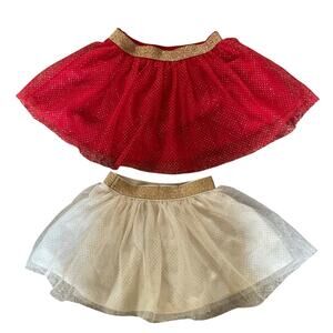 Girls Tutu Skirt Set 2T Red Ivory Gold Glitter Tulle Elastic Waist Holiday Party
